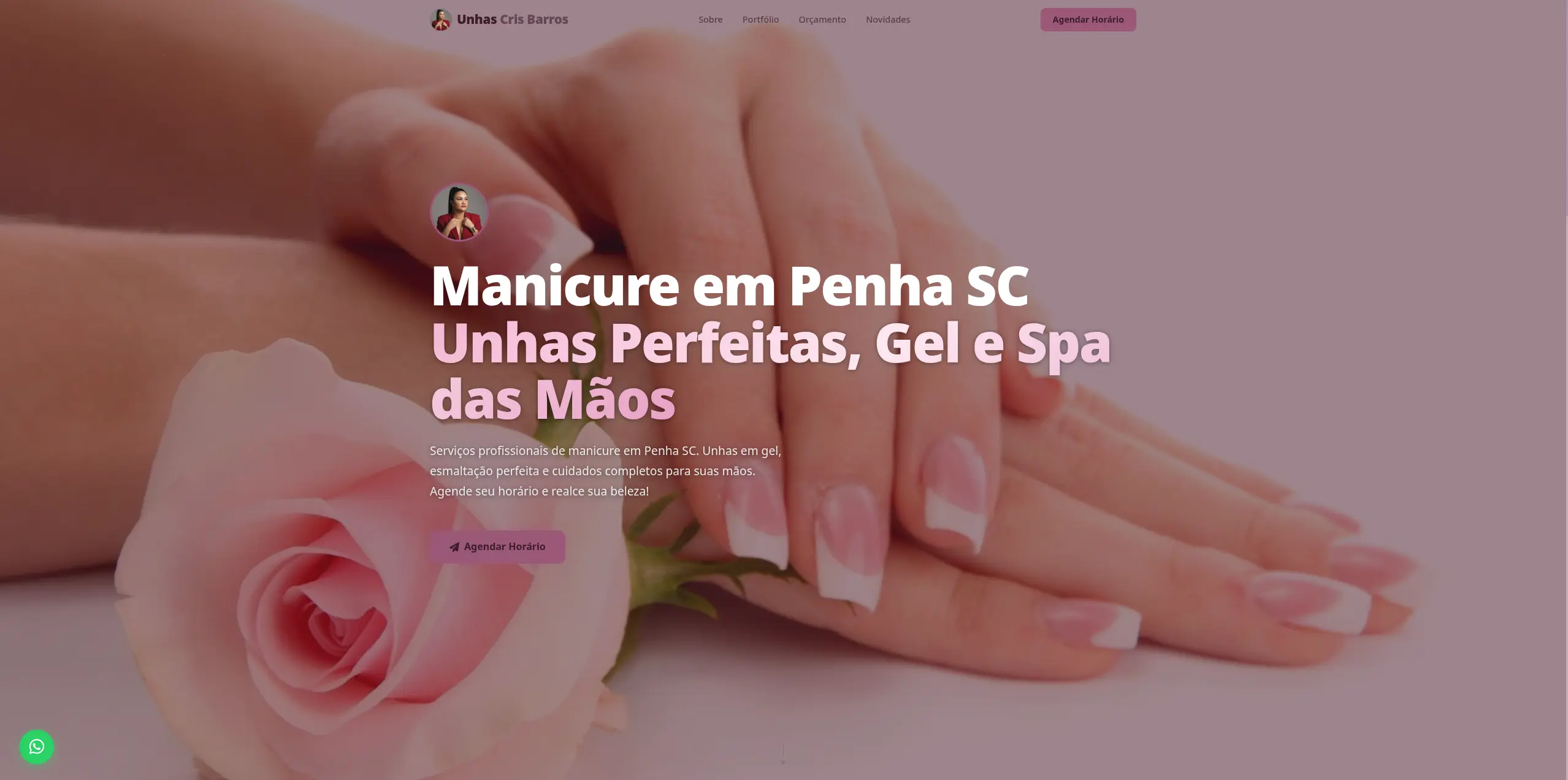 Unhas Cris Barros website — nail salon landing page in Penha, SC